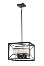  LIT7431BK+MC-CRY - 15" 4x25W E26 -Pendant in Black finish with Medium Base K9 Crystal with Pipes included